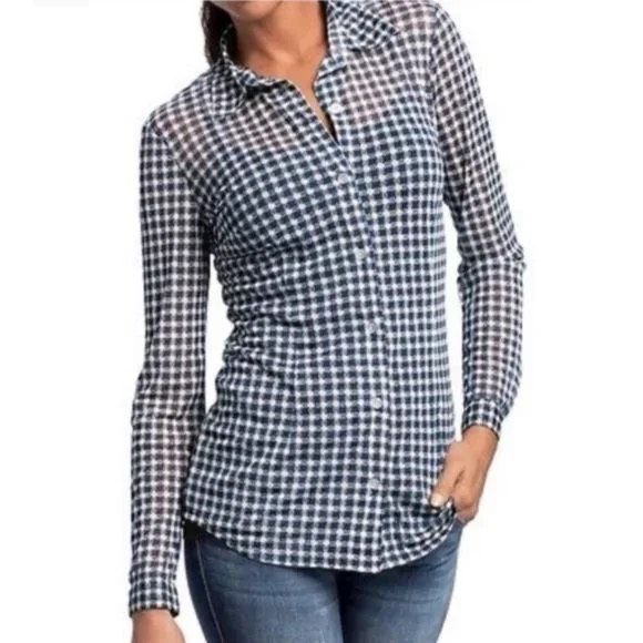 ✨CAbi Mesh Plaid Sheer Button Sz Medium Shirt✨ - Picture 1 of 9